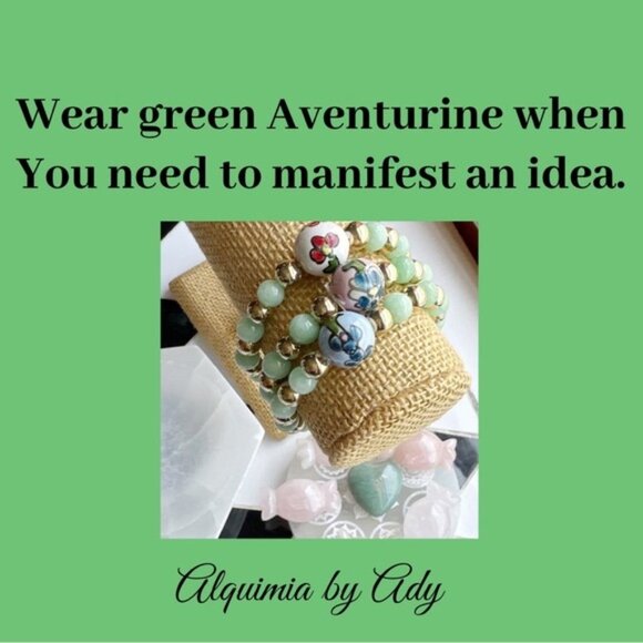 Aventurine gold drops dangle earrings/manifesting prosperity and joy - Picture 4 of 4